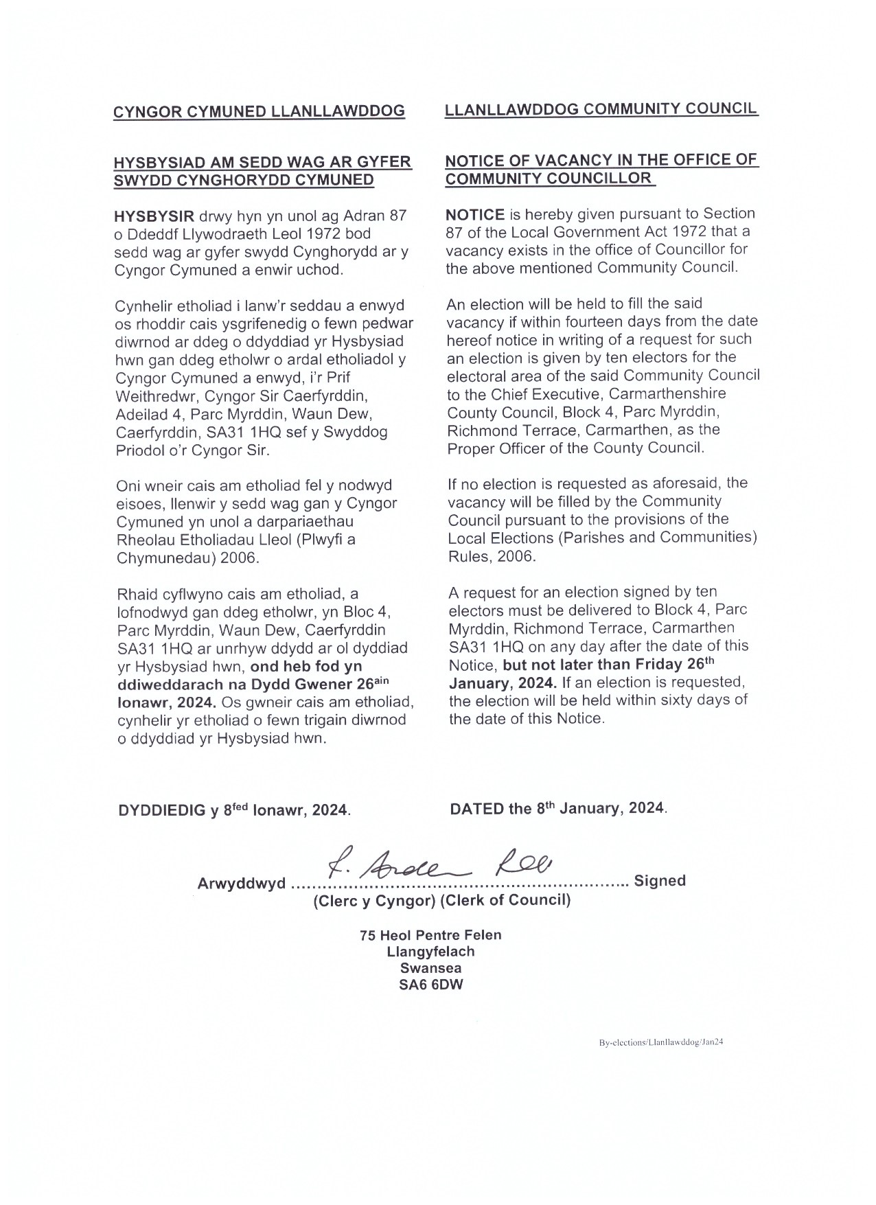 Notice of Vacancy